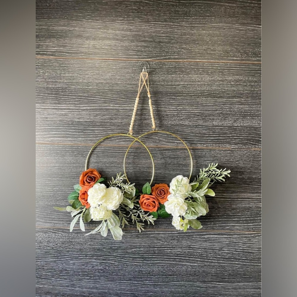 Two Faux Floral Hoop Wall Hangings